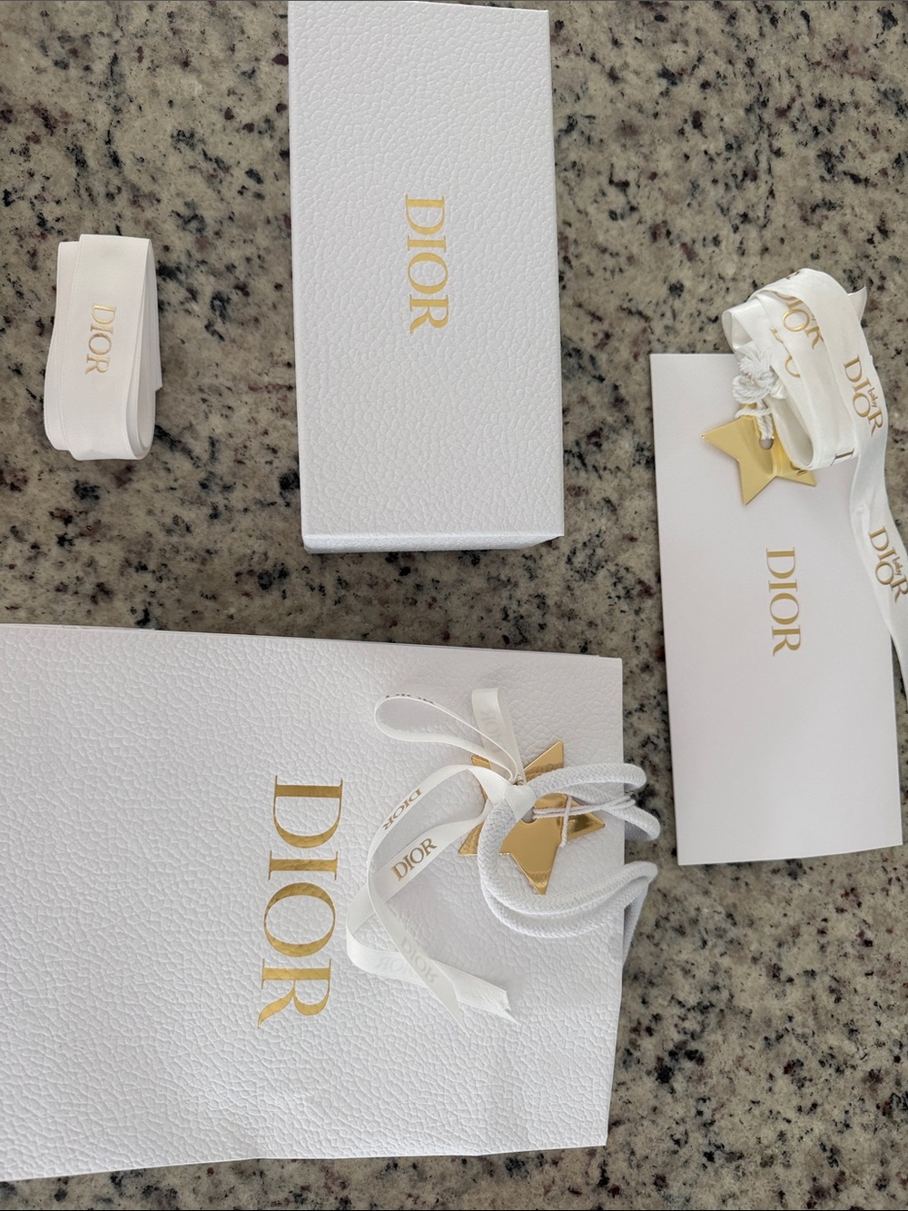 Dior Shopping Bag, Ribbon, 2 Star Charms, & Sunglasses box